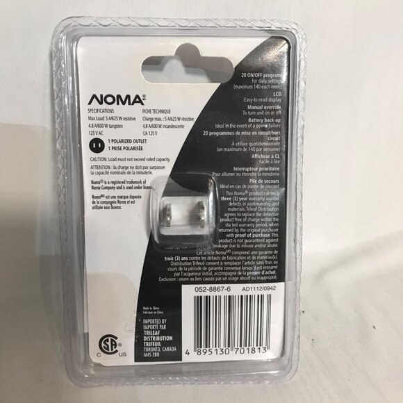 Noma Indoor Digital Timer 20 On/Off Programs 3-Year Warranty - Picture 2 of 4